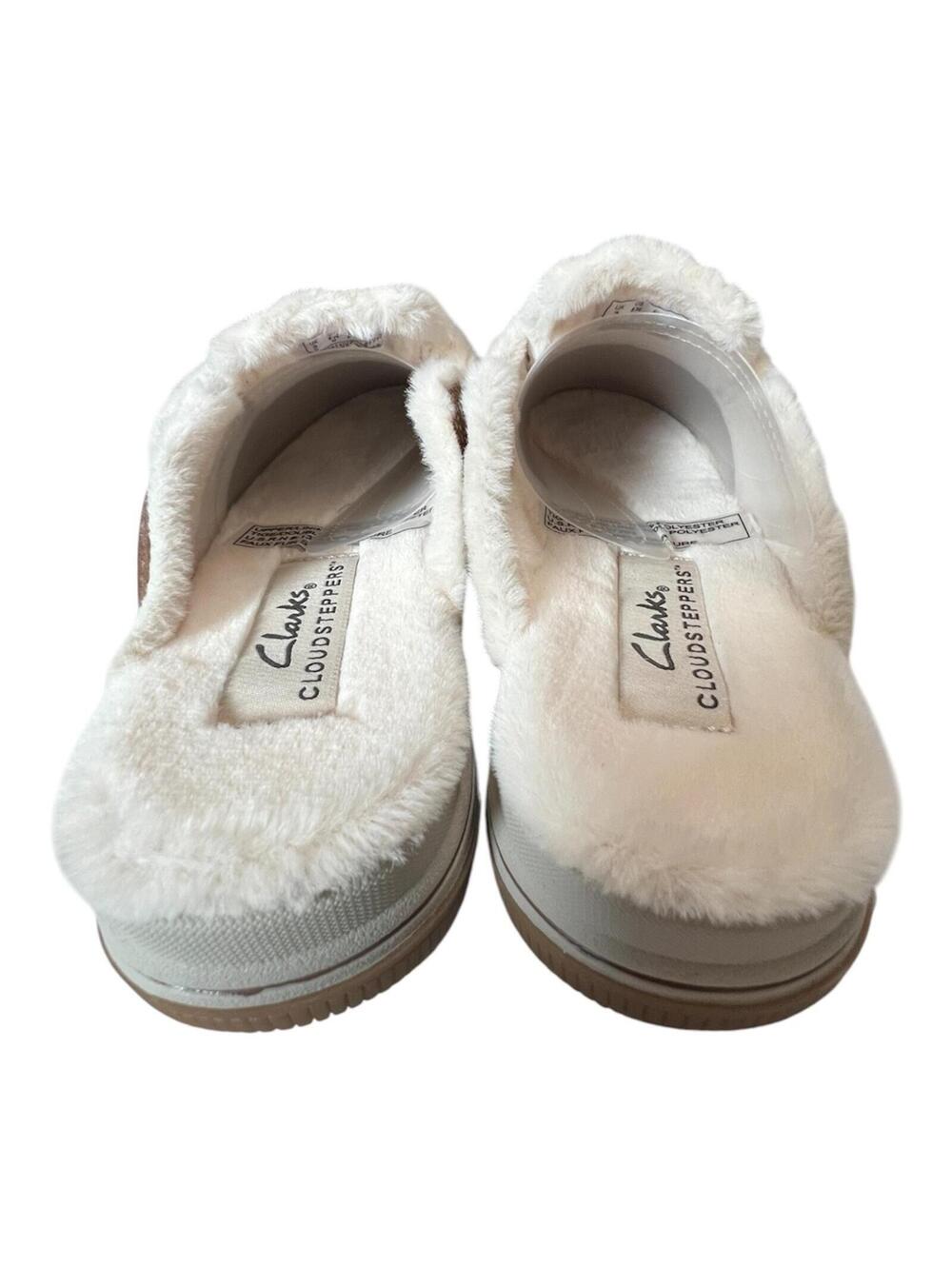 New Clarks Cloudsteppers Breeze Cross Taupe Faux Fur Lined Mules Slippers 5.5 - Picture 3 of 8